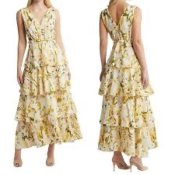 Daniel Rainn Yellow and Cream Floral Midi Dress Medium Petite NWT - Picture 3 of 7